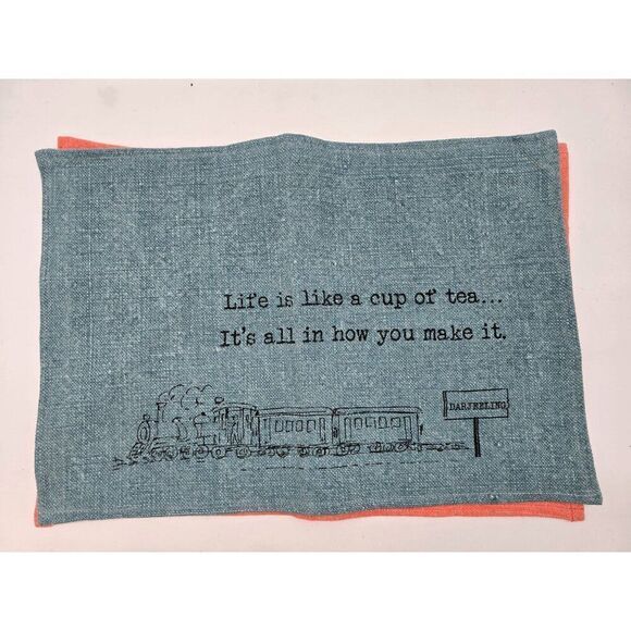 Set Of 5 Happy Valley Linen Tea Towels With Train & Tea Quotes In Assorted Color - Picture 5 of 8